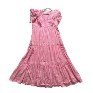 crown & ivy Pink Tiered Maxi Dress with Ruffle Sleeves